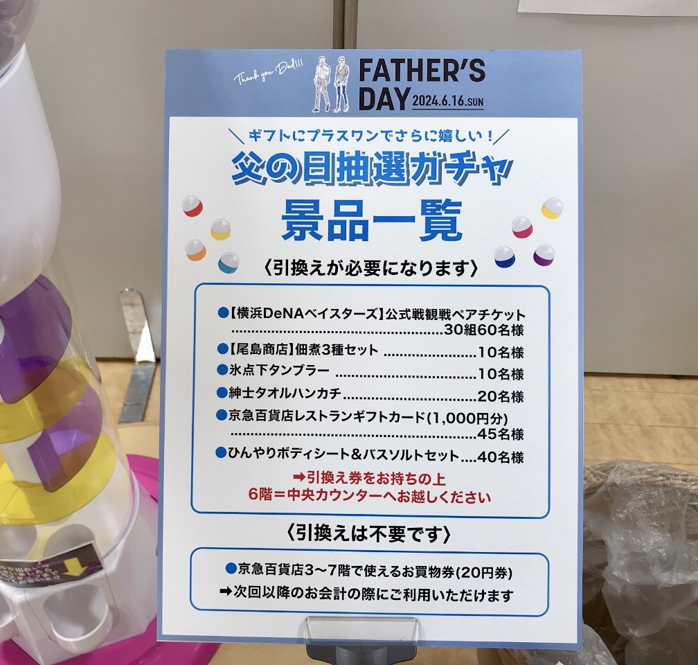 京急百貨店で開催されている父の日抽選ガチャの景品一覧